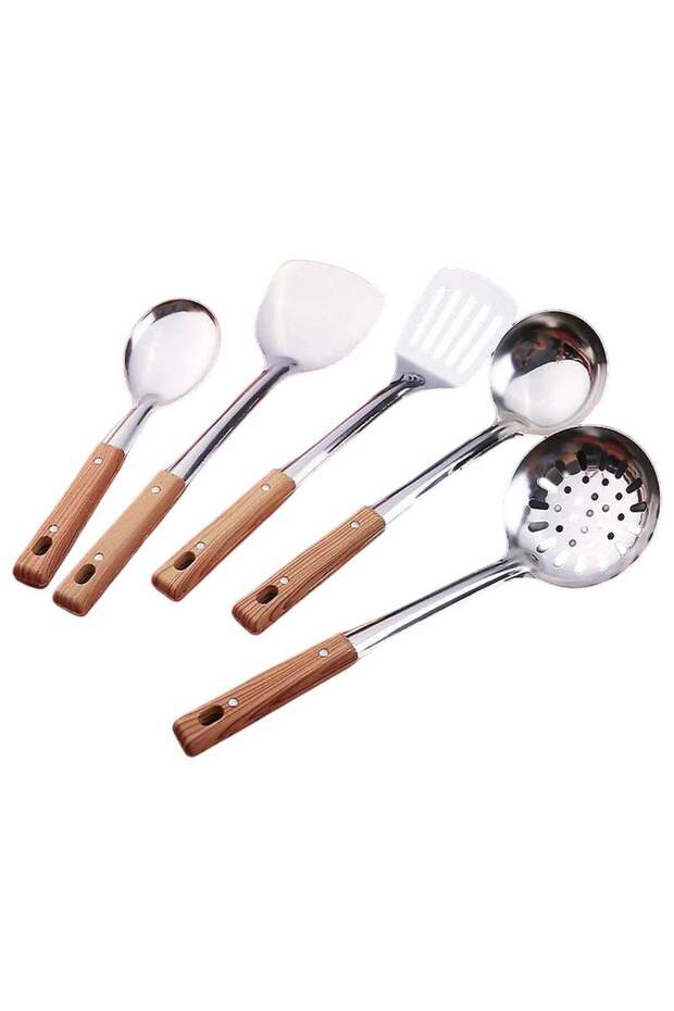 5 Piece Stainless Steel Kitchen Utensil Serving Spoon Set Silver
