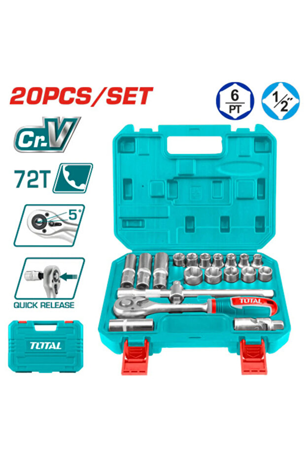 طقم حبوب شنطة بلاستيك 1/2" 20pcs/set توتال Tht121201