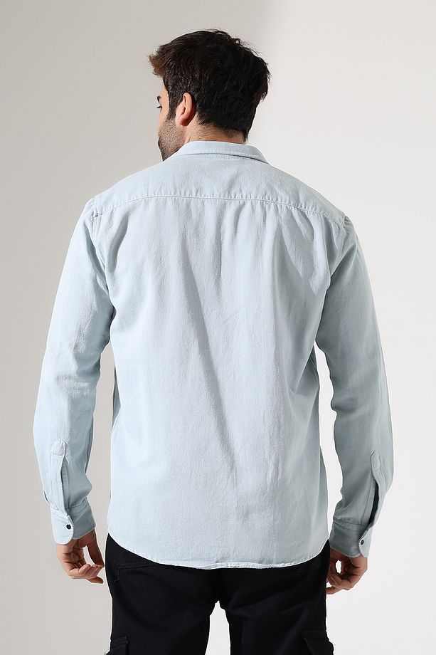 Erkek Gömlek Oversize Kalıp Gabardin Kumaş Çıt Çıt Bağlamalı Gömlek - 7