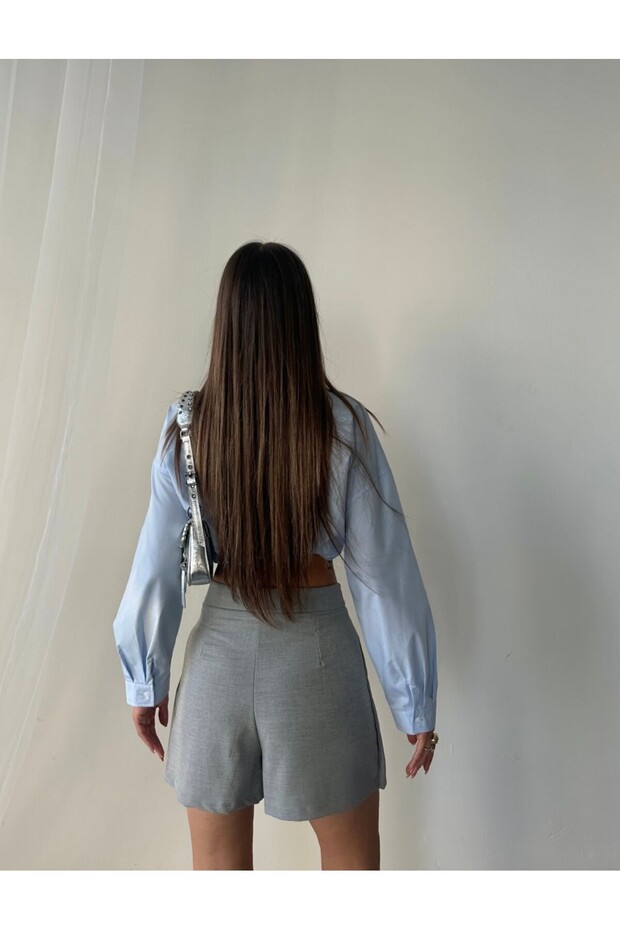 Çift Yırtmaçlı Dokuma Şort Etek - 4