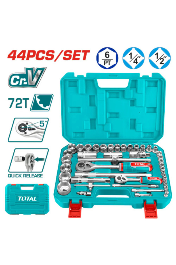 طقم حبوب شنطة بلاستيك 1/2"&1/4" 44pcs/set توتال Tht421441