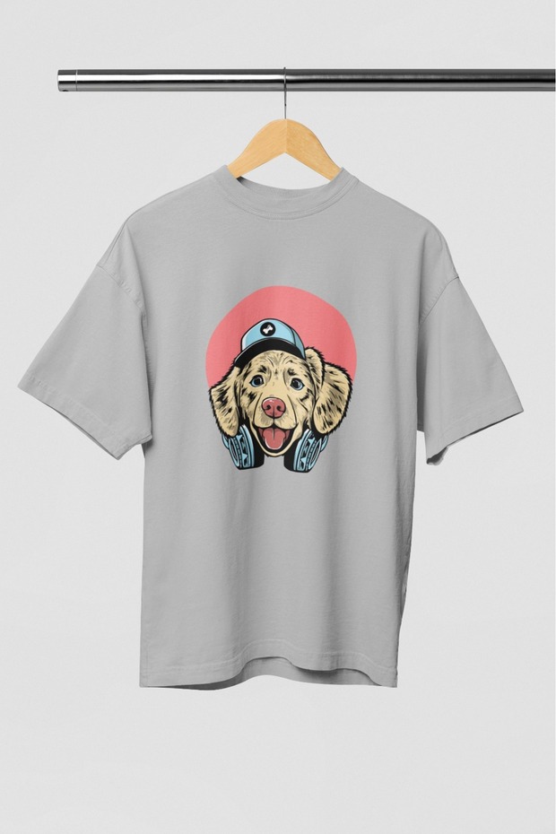 Men/Women's Headset Dog Transfer Printed Round Neck Short Sleeve T-Shirt