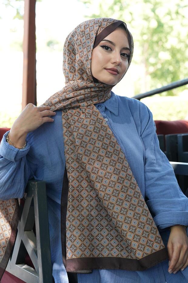 Mosaic Pattern Chocolate Soft Cotton Shawl - 3