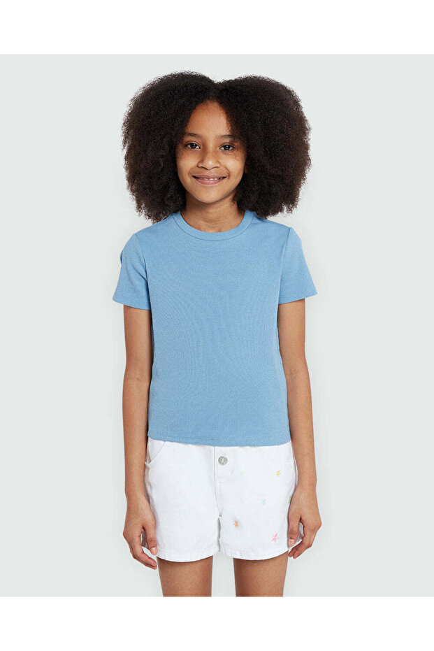 Ribbed Crew Neck Tee Allure Blue
