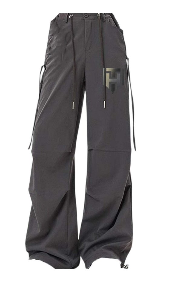 Women's Ice Silk Wide-Leg Pants High Waist, Loose Fit, Dark Grey Size L