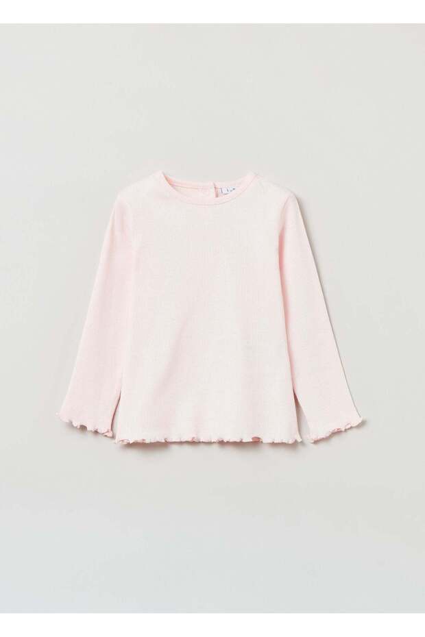 Long-Sleeved T-Shirt With Scalloped Trims