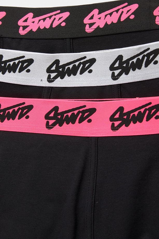 3'lü paket siyah STWD logolu pembe boxer - 4