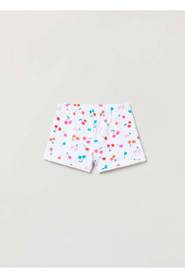 French Terry Shorts With Print And Pompoms