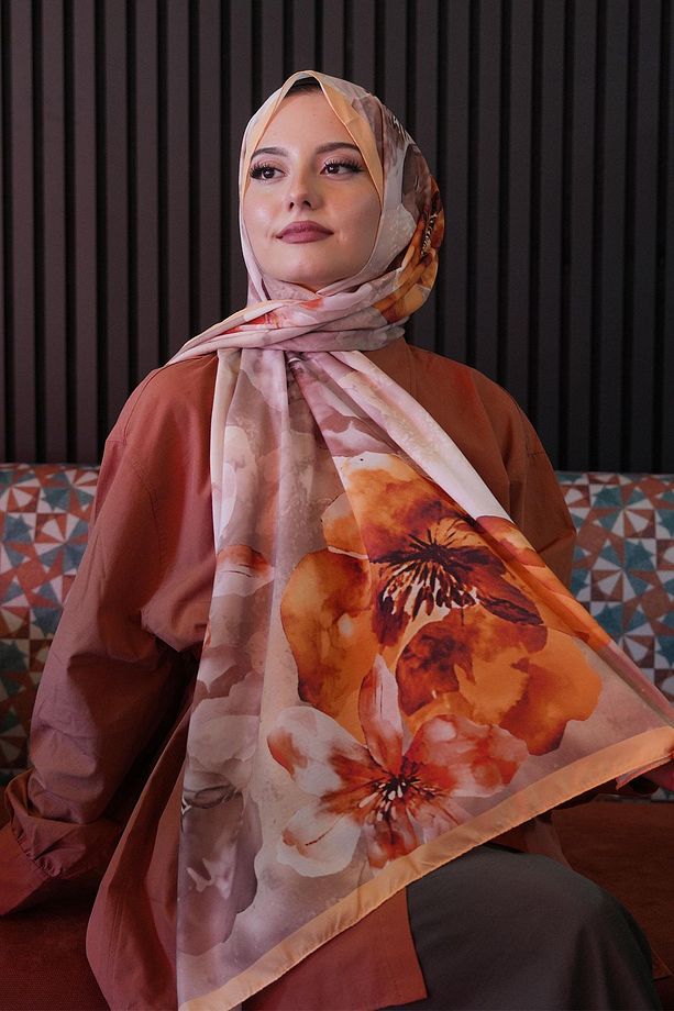 Manolya Çiçek Desen Yavruağzı Soft Pamuk Şal - 1