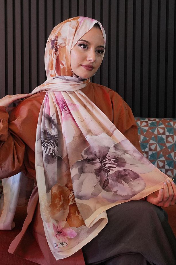 Manolya Çiçek Desen Sarı Soft Pamuk Şal - 3
