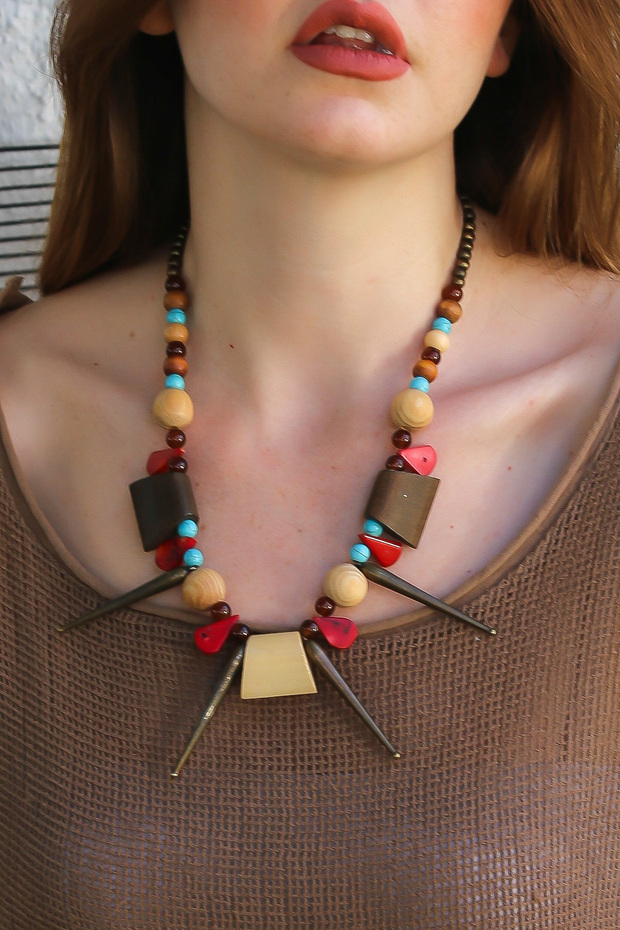 Tahta Objeli Tasarım Kolye - 2