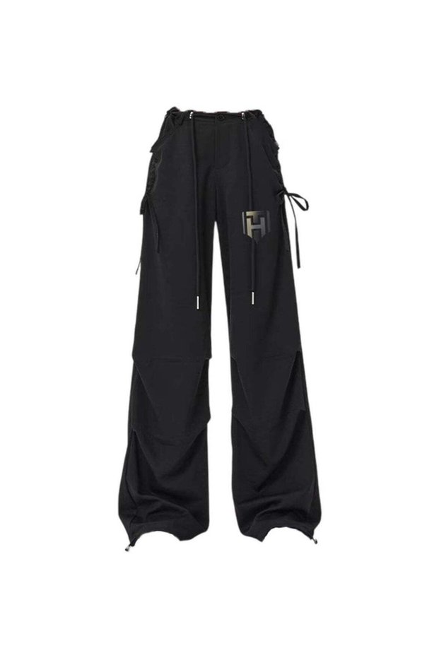 Women's Ice Silk Wide-Leg Pants High Waist, Loose Fit, Black Size L