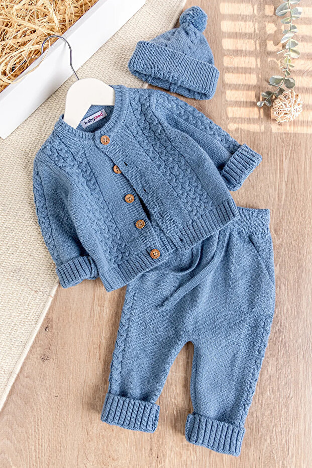 Beret Knitwear Cardigan Winter Baby Boy Suit Set
