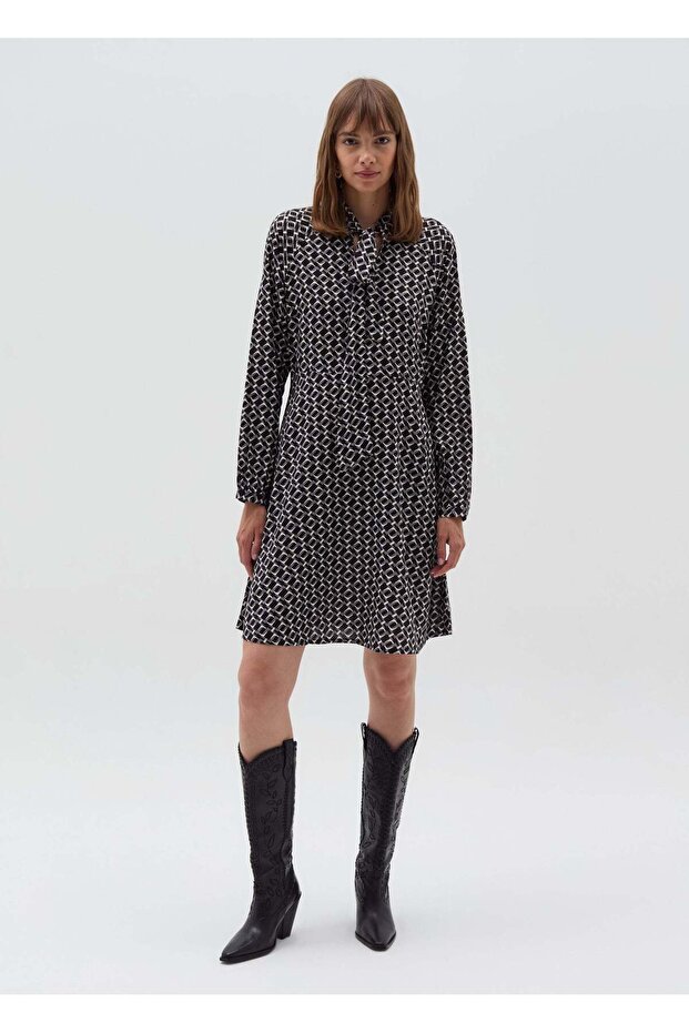 Short Dress With Print With Foulard
