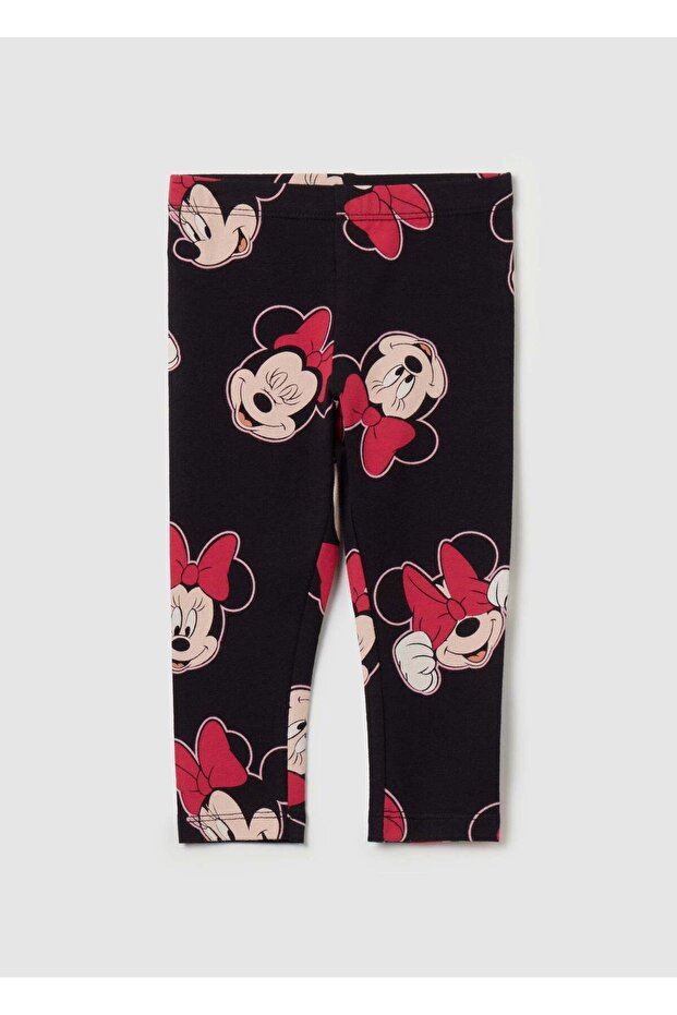 Stretch Cotton Leggings With Minnie Mouse Print