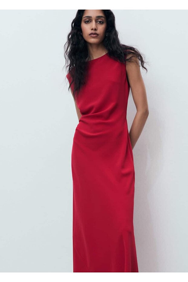 Büzgülü midi boy elbise - 1