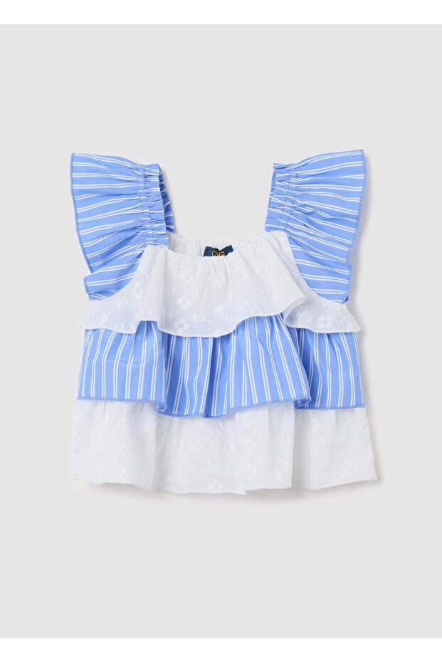 Blue And White Striped Blouse For Girls