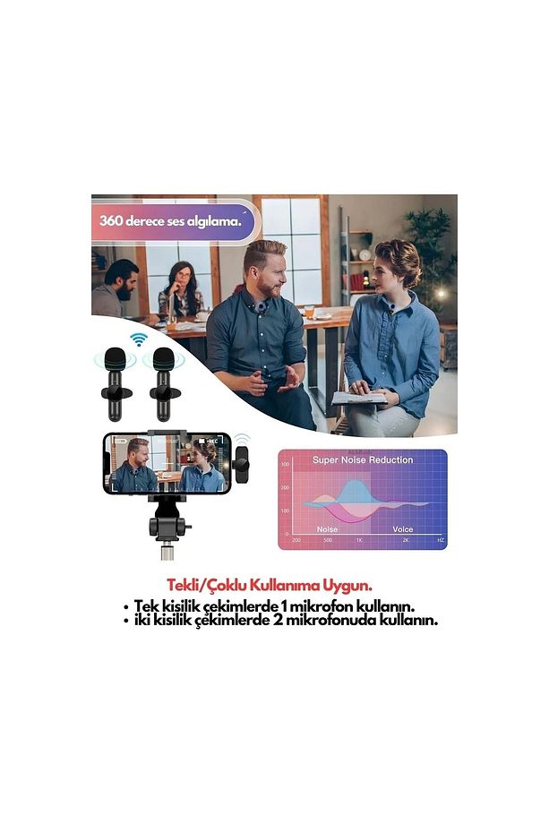 Type-C Çiftli Kablosuz Yaka Mikrofonu Seti - YouTube, TikTok, Vlog ve Canlı Yayınlar İçin Telefon Uy - 5