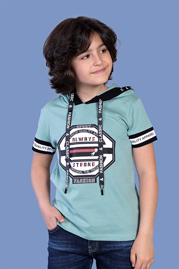 Boy's Hooded Printed T-Shirt