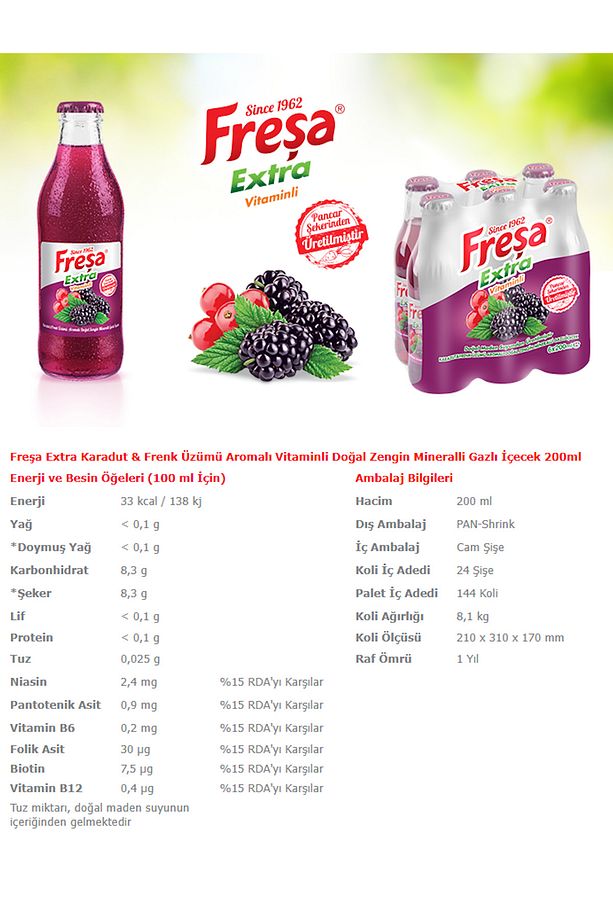 Extra Karadut Frenk Üzümü Mineralli Gazlı İçecek 200 ml x 6 Adet - 3