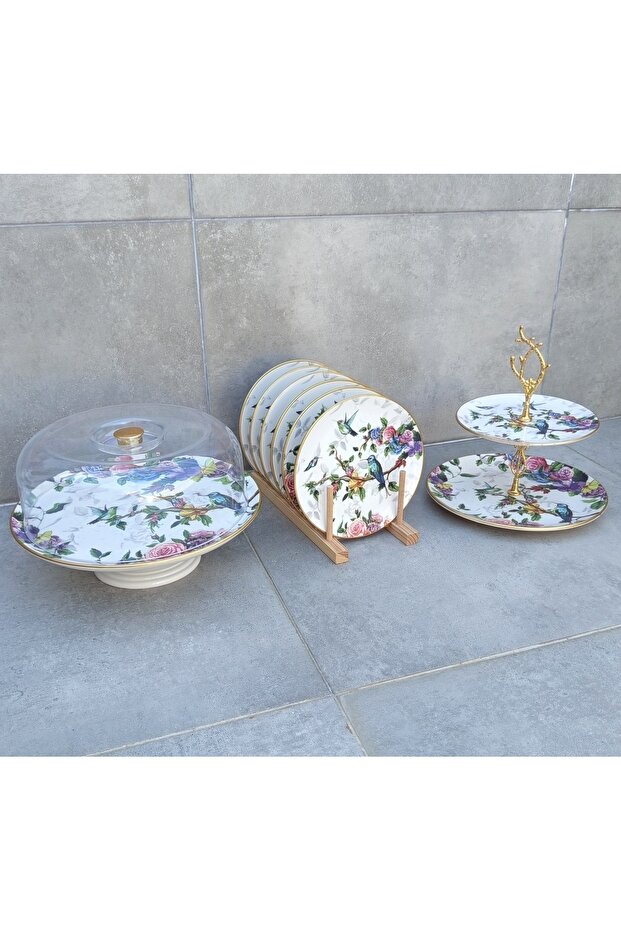 مجموعة أطباق تقديم الكيك من السيراميك على شكل طائر مكونة من 8 قطع - 2