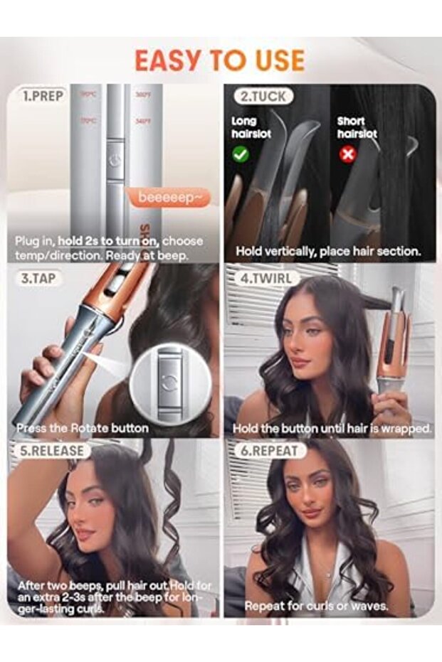 Automatic Curling Iron 1 inch with 3 Temperatures Fast Heating, 2-Way Rotation, Automatic Sh - 6