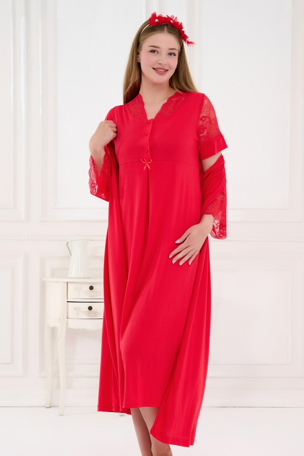 2-Piece Maternity Nightgown Set with Lace and Morning Dress