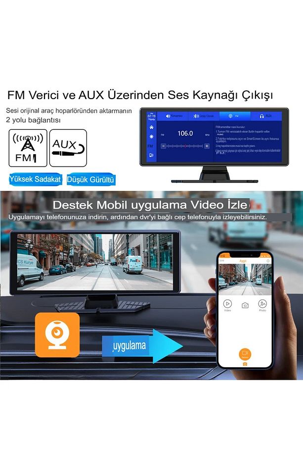 4K 10.26 İnç Cam DVR Dokunmatik Ekran Araba Ses Sistemi Carplay Android Auto CarPlay Monitörü - 3