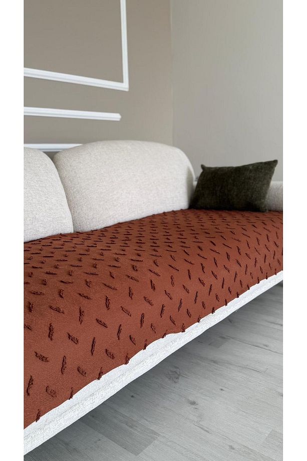 Bohem Püsküllü Oturma Yerini Kapatan Koltuk Örtüsü 90 X 200 Kremit - 1
