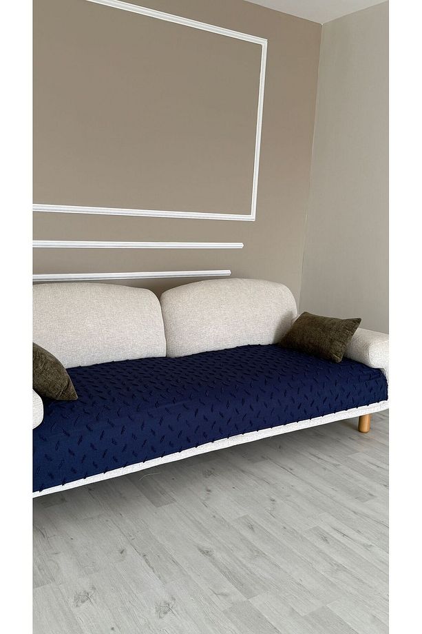 Bohem Püsküllü Oturma Yerini Kapatan Koltuk Örtüsü 90 x 200 Lacivert - 1