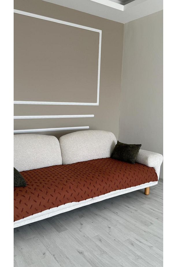 Bohem Püsküllü Oturma Yerini Kapatan Koltuk Örtüsü 90 X 200 Kremit - 6