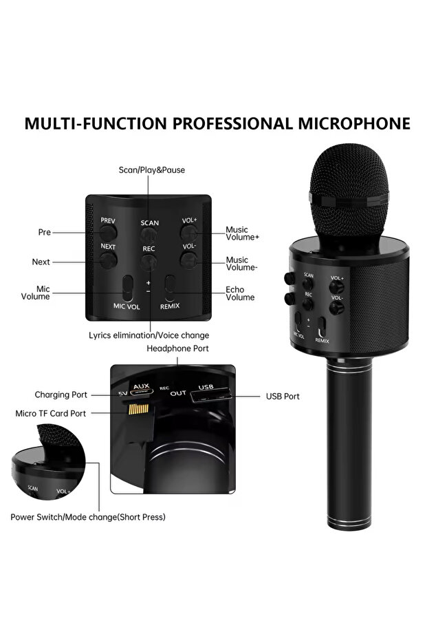 Taşınabilir El Kablosuz Karaoke Mikrofon Hoparlör Mikrofon - 7