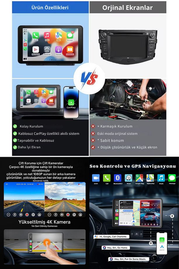 Tak Çalıştır Carplay Apple Android Auto Ekran Kablosuz 10.2İnç Araç Araba Ekran Navigasyon - 8