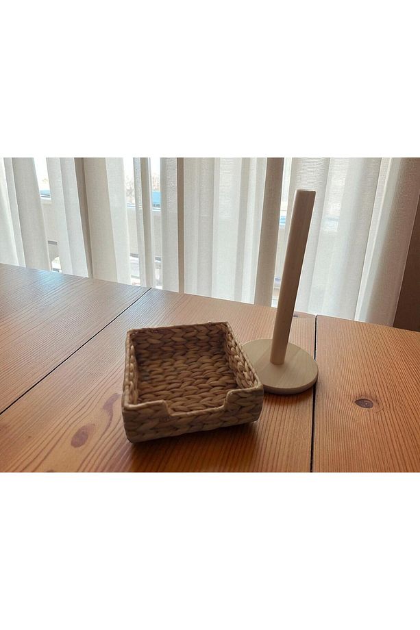 CISSAN Su Sümbülü Peçetelik 18x18 Cm & PAMPIG Kayın Ahşap Kağıt Havluluk Seti – 2’li Şık Mutfak Set - 4