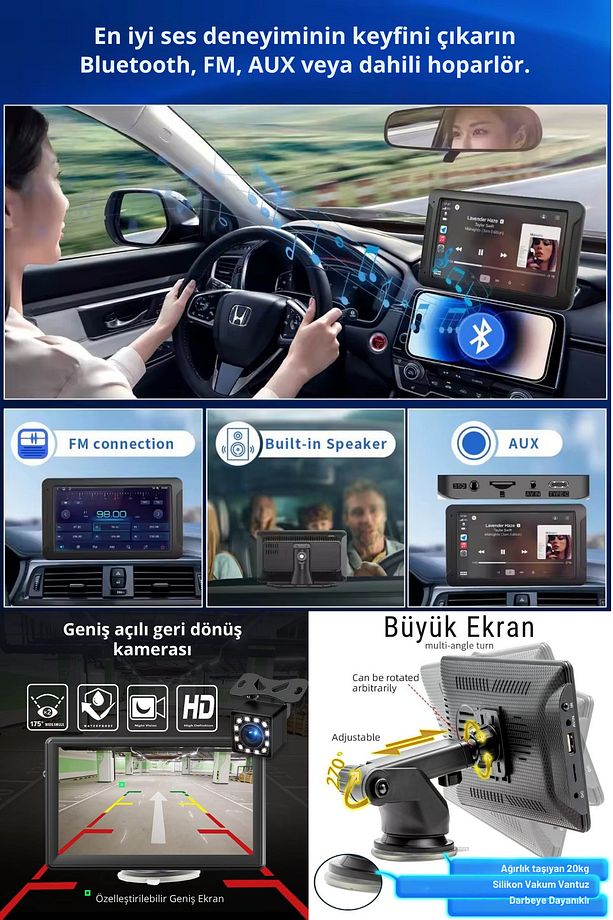 Tak Çalıştır Carplay Apple Android Auto Ekran Kablosuz 10.2İnç Araç Araba Ekran Navigasyon - 7