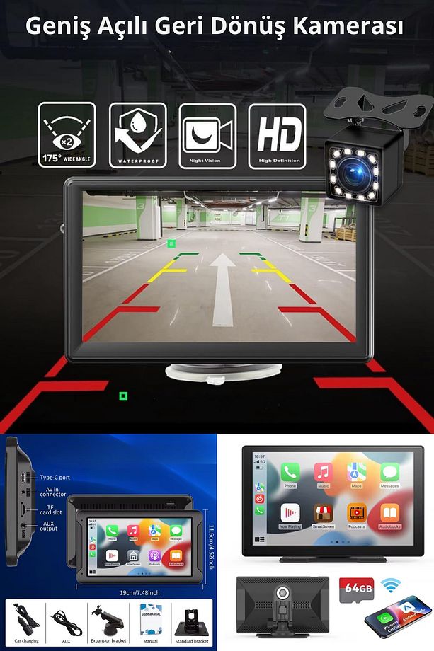 Tak Çalıştır Carplay Apple Android Auto Ekran Kablosuz 10.2İnç Araç Araba Ekran Navigasyon - 3