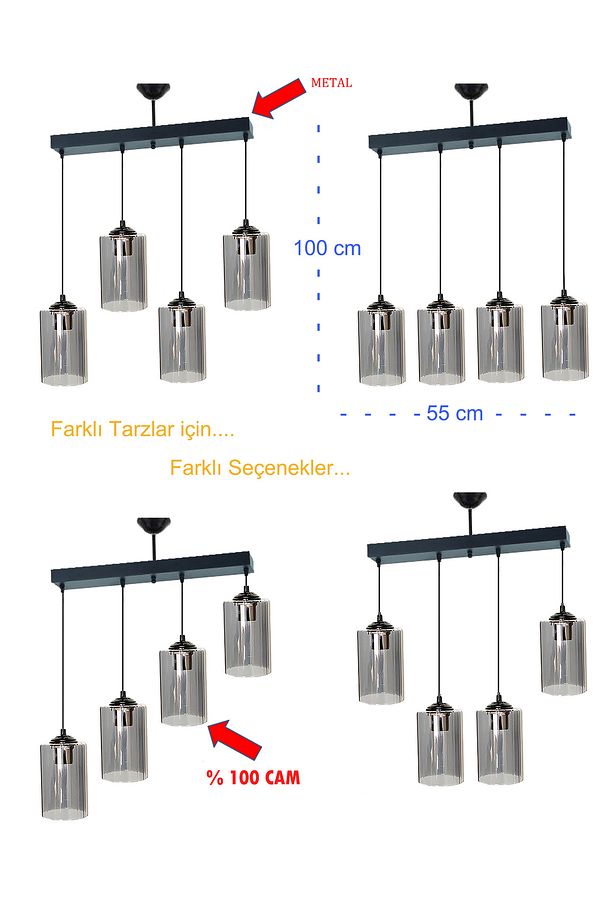 Gri 4 Antre Lüx Avize, Mutfak, Salon, Yemek Odası için şık aydınlatma seçeneği - 5
