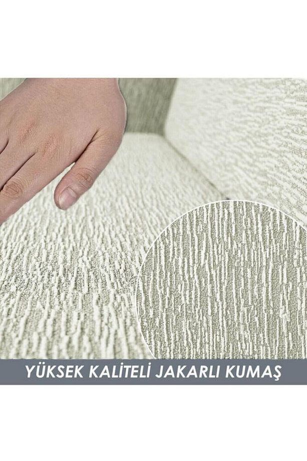 QARDAL Jakar Desenli Koltuk Örtüsü Takımı, 3+ 3 +1 +1 Kanepe ve Koltuk örtüsü, Lastikli, taş Gri - 4