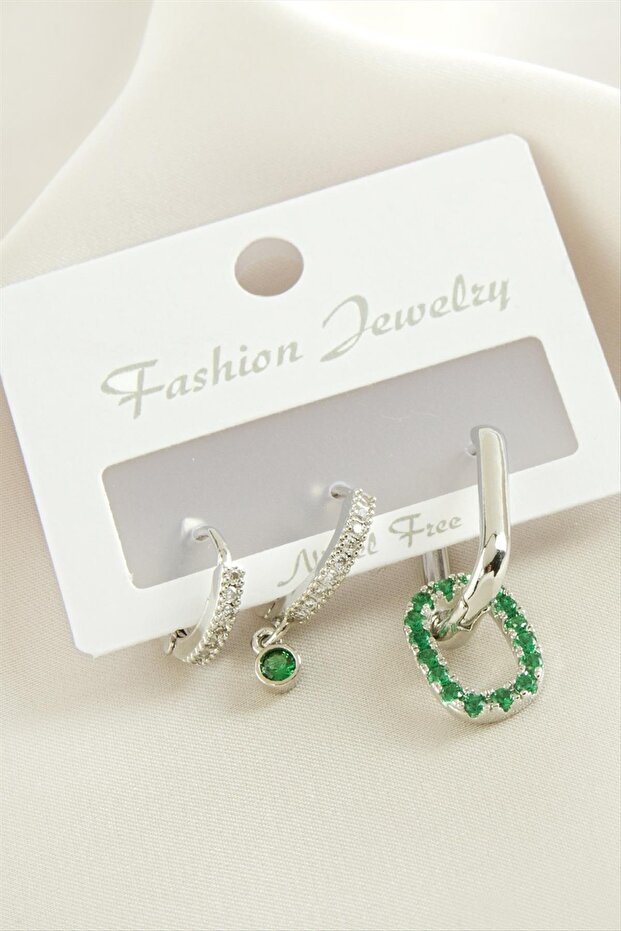 3 Oval Zircon Stone Earrings