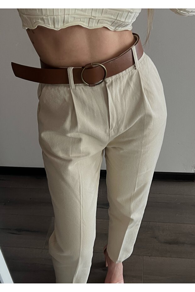Jeans Crem curea inclusa - 1
