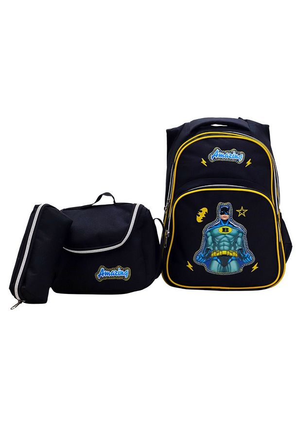 3 Lü Ortaokul Çanta Seti İlkokul Çantası Komple Astarlı Batman - 2