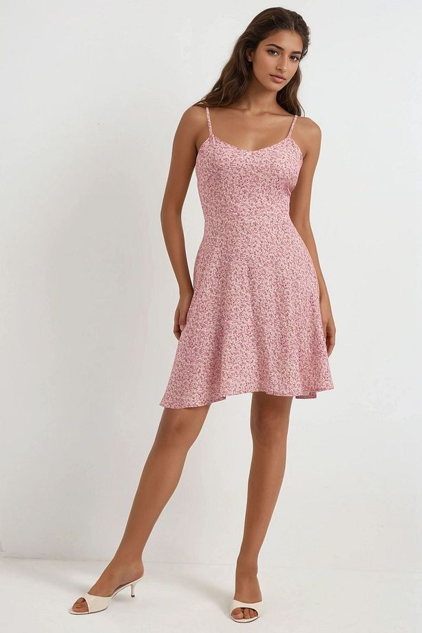 Çiçek Desenli Mini Elbise - 2