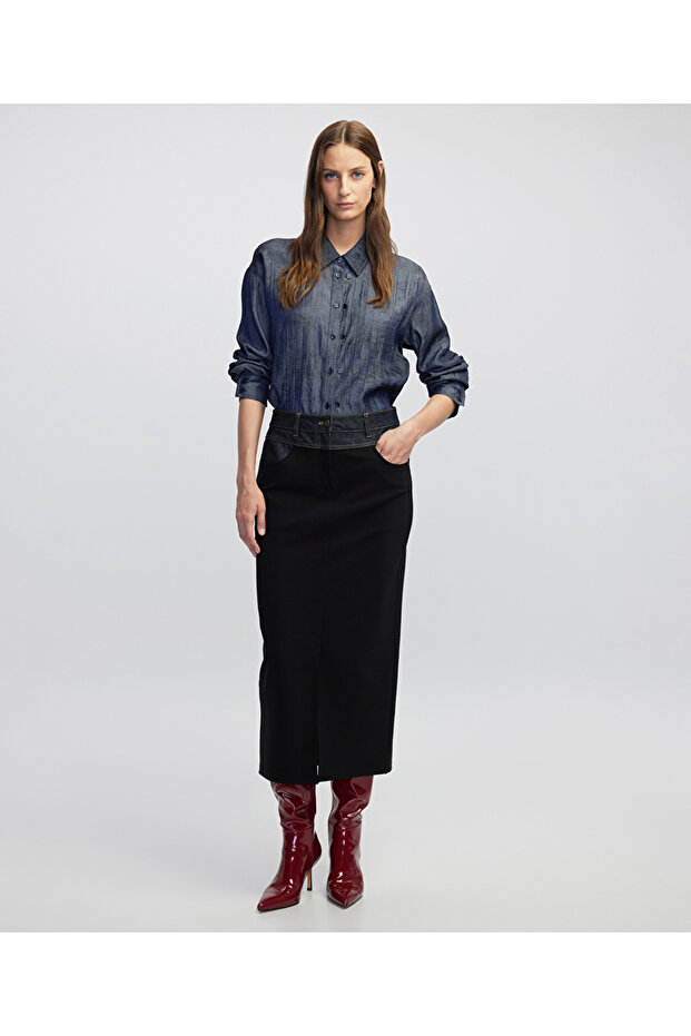 Denim mix kalem etek - 2