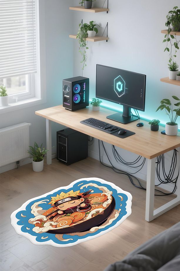 Özel Kesimli Desenli Anime & Gamer Halısı Kaymaz Taban Makinede Yıkanabilir Genç Odası Halısı - 4