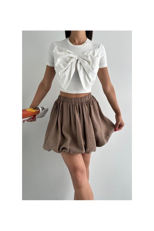 Brown Balloon Mini Skirt - 241014