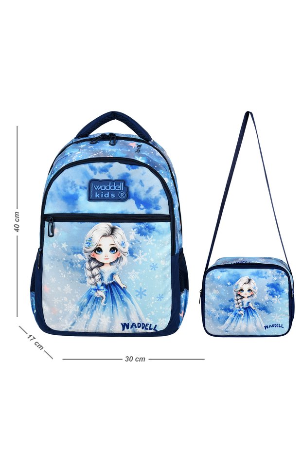 Ice Girl Themed Sweet Cute Princess Girl Elementary School Bag and Lunch Bag with Keychain Gift