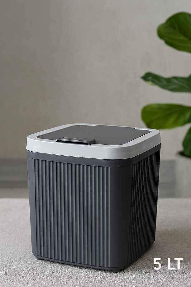 Çizgili Manuel Kapak Kare Çöp Kovası 5 Litre Banyo Mutfak Çöp Kutusu - 1