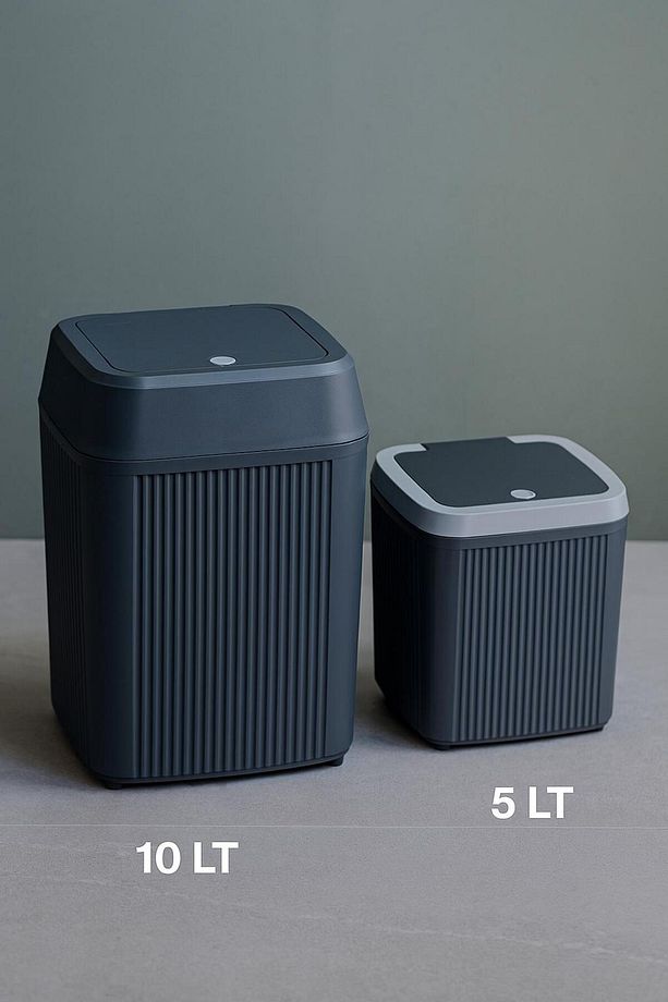 2 Adet Çizgili Click Kapak Kare Çöp Kovası 5 Litre ve 10 Litre Banyo Mutfak Çöp Kutusu - 1