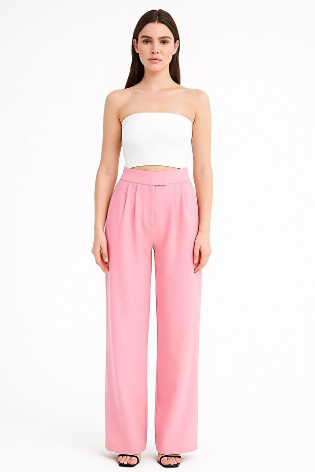 Women's Pink High Waist Velcro Palazzo Pants
