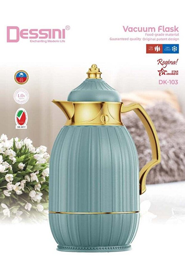 Tea & Coffee Vacuum Flask 1L Dk103 Green/Gold